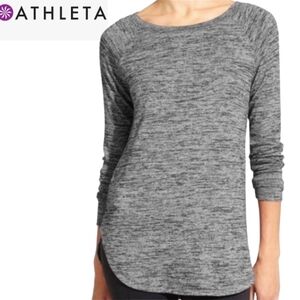 ATHLETA Pose Long Sleeve Top Marled Heather Grey Gray Size XXS Thumb Holes Crew